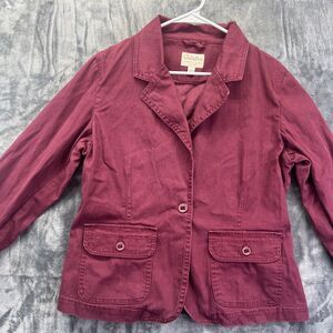 Cabelas Womens Burgundy Cotton Blazer Collared Pockets L